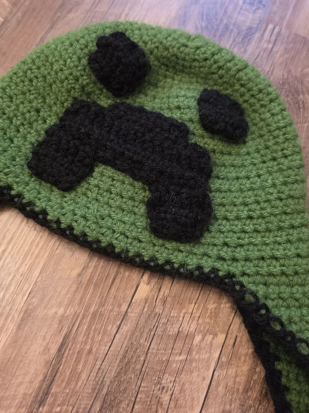 Handmade Crochet Minecraft Creeper Earflap Beanie Hat with Braids – Toddler Size